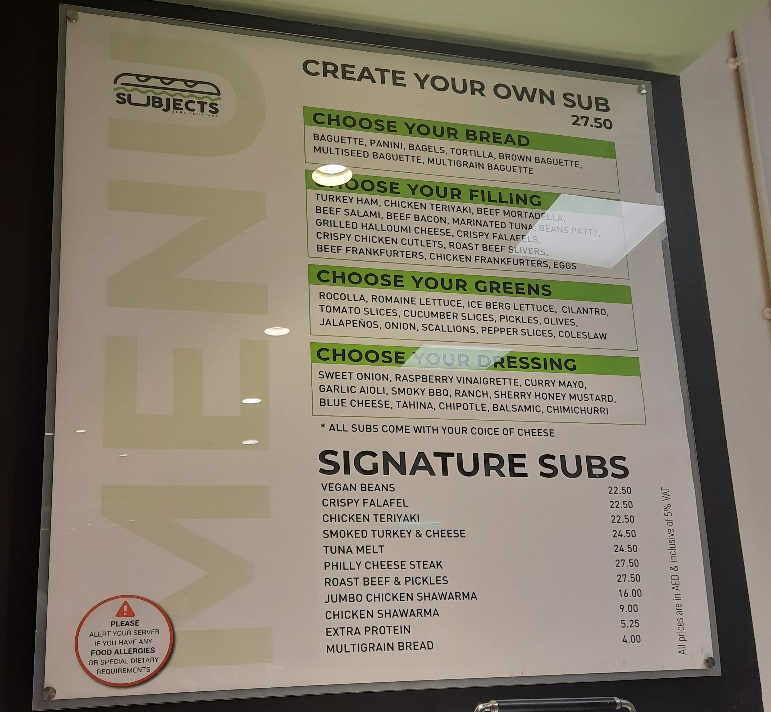 A picture of the menu of counter 6